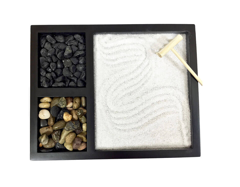 Zen Garden With 2 Types Of Rocks Sand And Rake