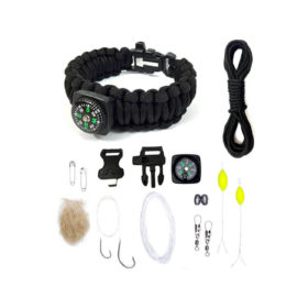 Survival bracelet kit with 17 survival tools.