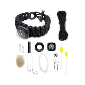 Survival bracelet kit with 16 survival tools.
